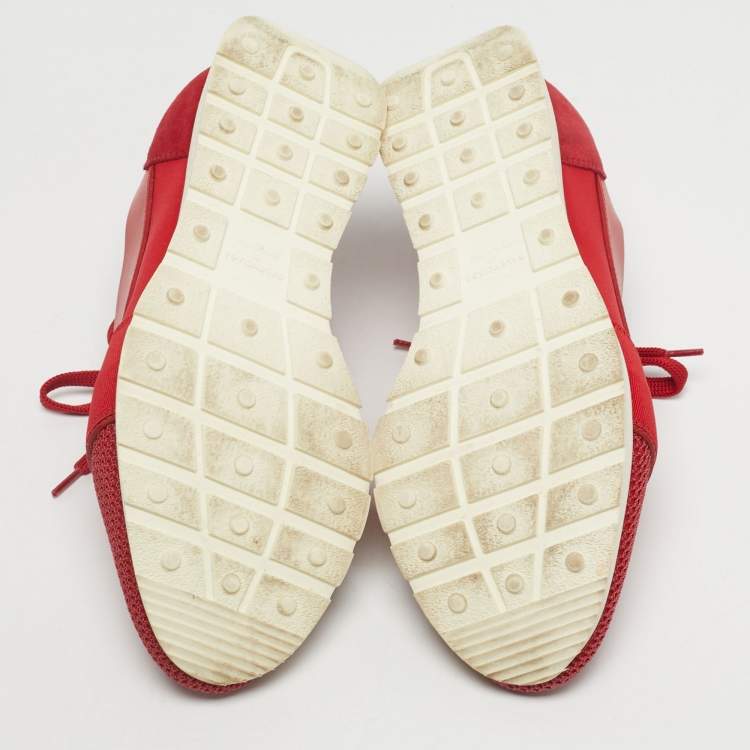 Pre Owned Balenciaga Red Leather and Mesh Race Runner Low Top Sneakers Size 38