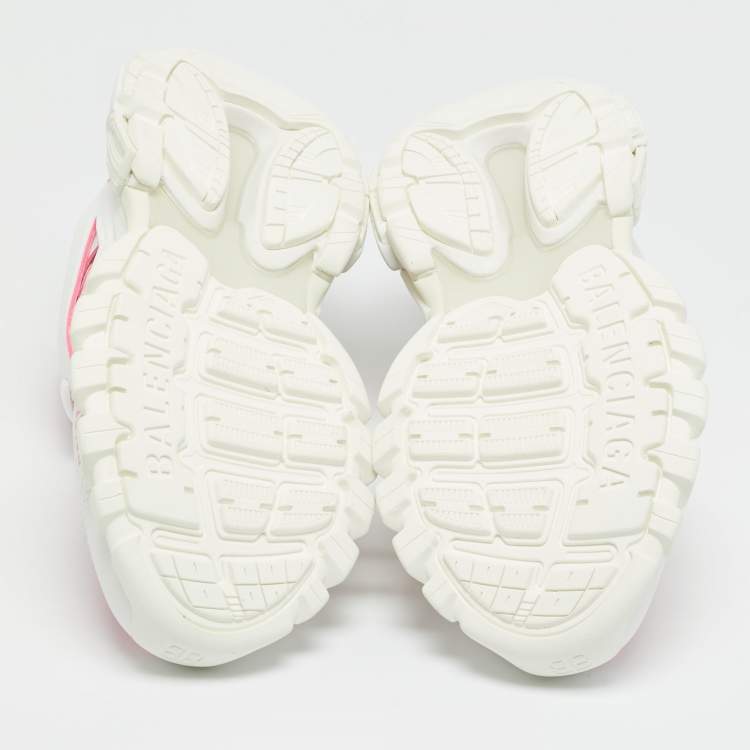 Pre Owned Balenciaga White/Pink Mesh and Faux Leather Track Sneakers Size 38