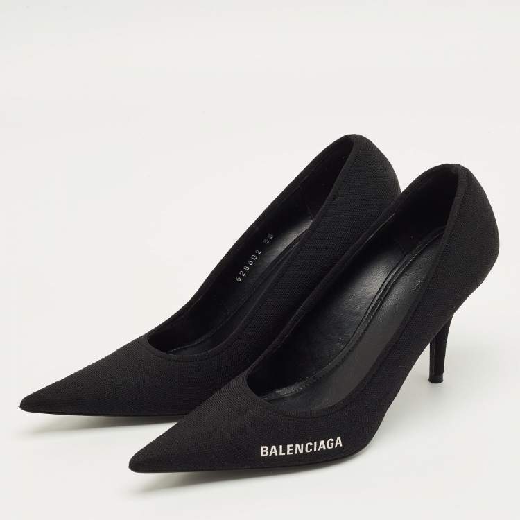Pre Owned Balenciaga Black Knit Fabric Knife Pumps Size 38