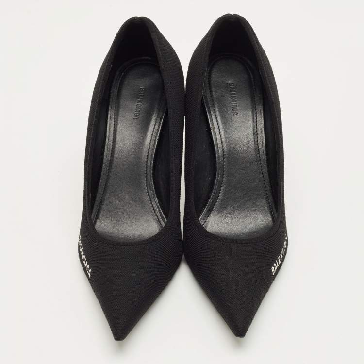 Pre Owned Balenciaga Black Knit Fabric Knife Pumps Size 38