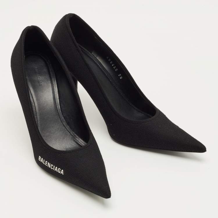 Pre Owned Balenciaga Black Knit Fabric Knife Pumps Size 38