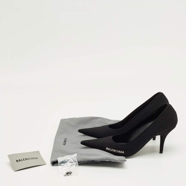 Pre Owned Balenciaga Black Knit Fabric Knife Pumps Size 38
