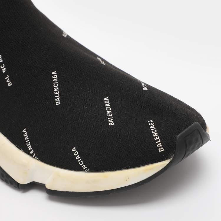 مملوكة مسبقًا Balenciaga Logo Print Speed Size 39 Black Knit Fabric High Top Sneakers