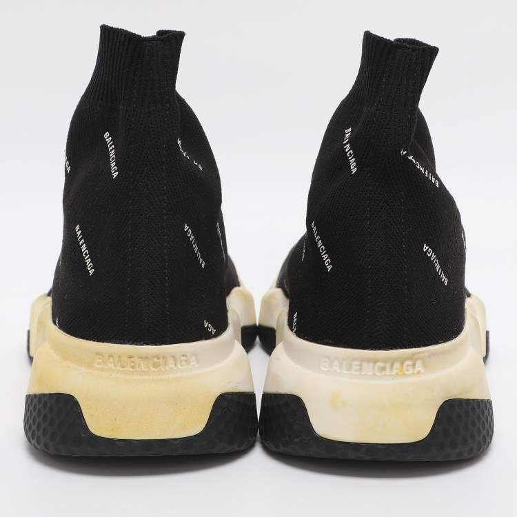 مملوكة مسبقًا Balenciaga Logo Print Speed Size 39 Black Knit Fabric High Top Sneakers