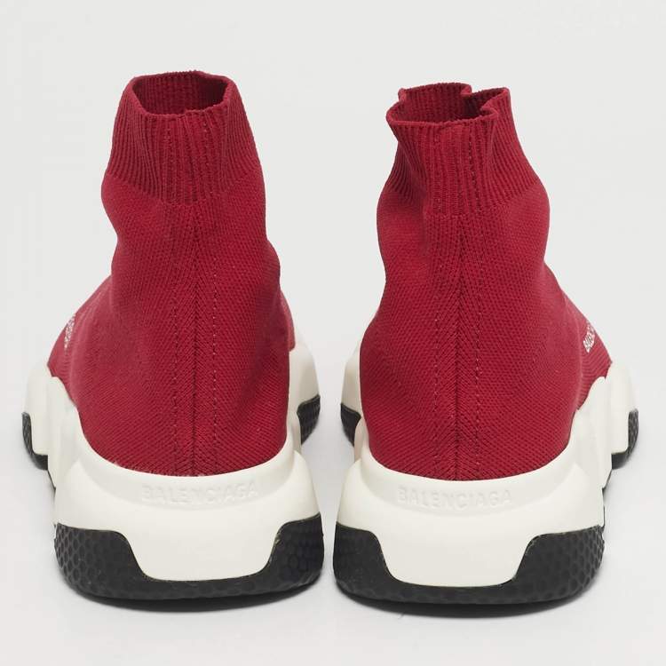 Pre Owned Balenciaga Speed Trainer Size 38 Red Knit Fabric High Top Sneakers