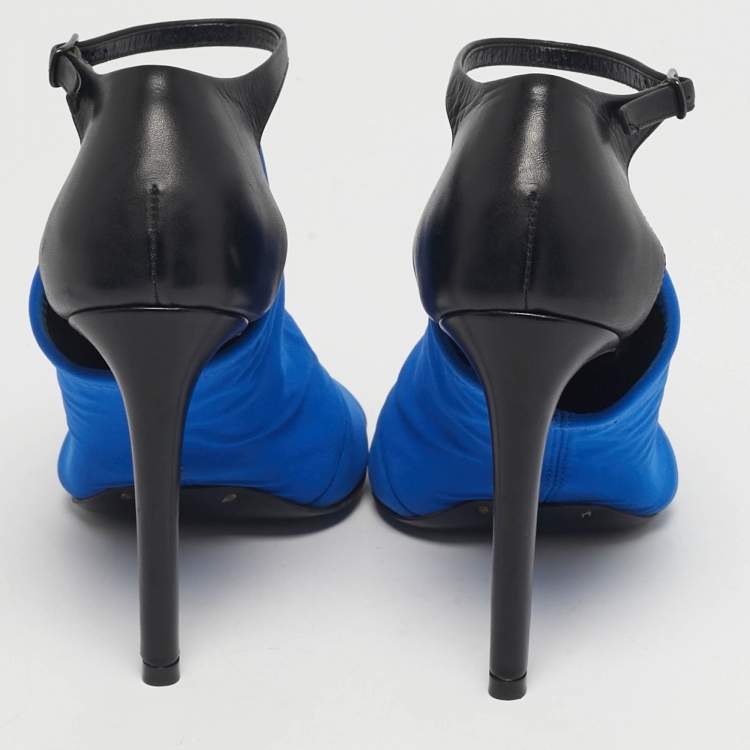 Pre Owned Balenciaga Glove Size 35 Black Leather and Neoprene Ankle Strap Sandals