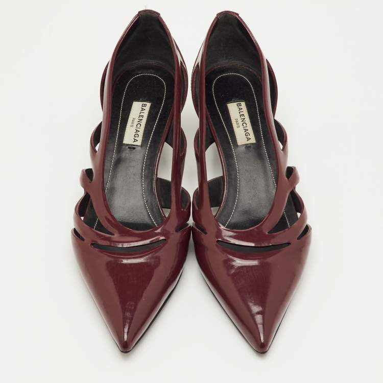 Pre Owned Balenciaga Size 37 Burgundy Patent Leather Pumps