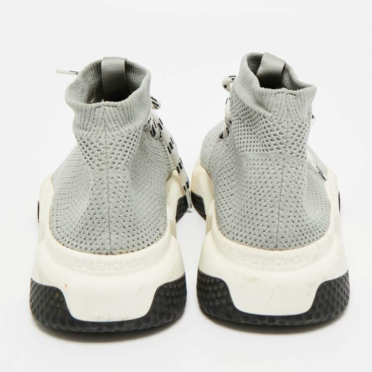 Pre Owned Balenciaga Speed Trainer Size 38 Grey Knit Fabric High Top Sneakers