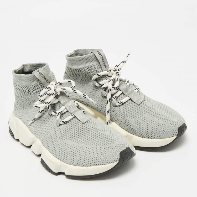 Pre Owned Balenciaga Speed Trainer Size 38 Grey Knit Fabric High Top Sneakers