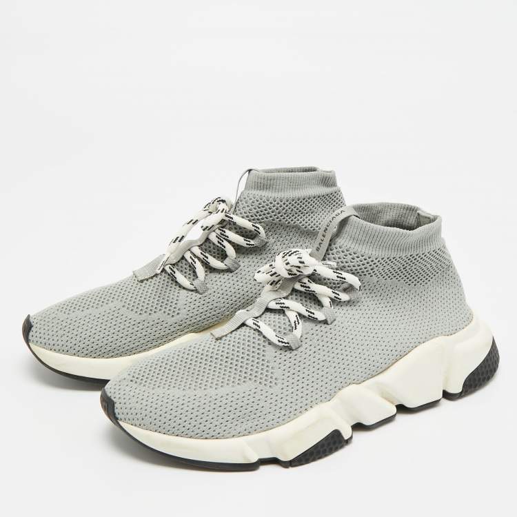 Pre Owned Balenciaga Speed Trainer Size 38 Grey Knit Fabric High Top Sneakers