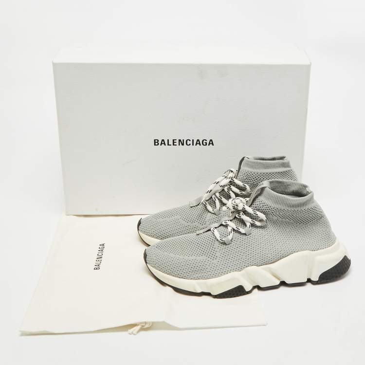 Pre Owned Balenciaga Speed Trainer Size 38 Grey Knit Fabric High Top Sneakers
