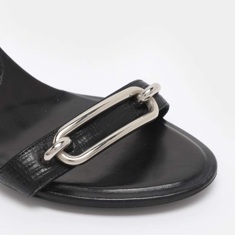 مملوكة مسبقًا Balenciaga Maillon Size 38.5 Black Lizard Leather Ankle Strap Sandals