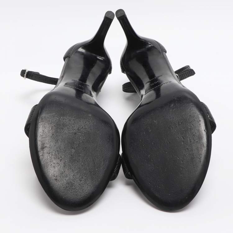 مملوكة مسبقًا Balenciaga Maillon Size 38.5 Black Lizard Leather Ankle Strap Sandals