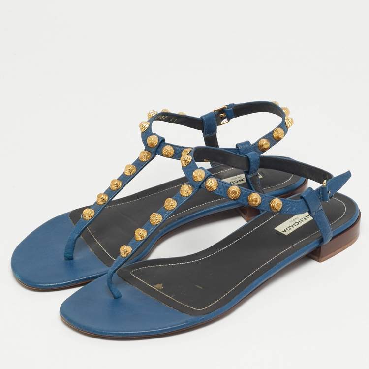 مملوكة مسبقًا Balenciaga Arena Size 41 Blue Leather Thong Flat Slide