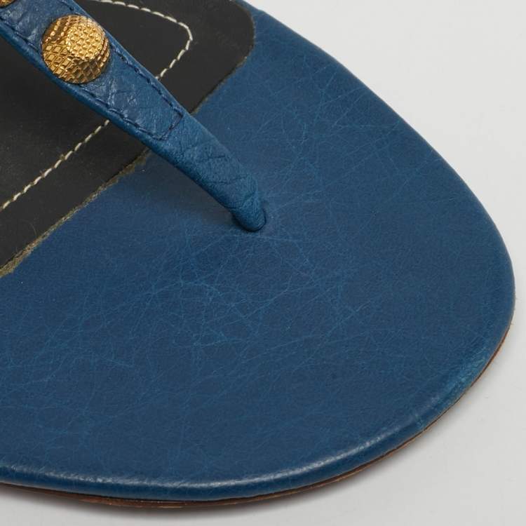 مملوكة مسبقًا Balenciaga Arena Size 41 Blue Leather Thong Flat Slide