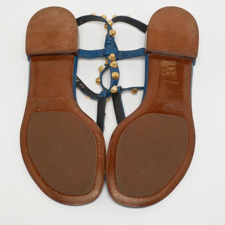 مملوكة مسبقًا Balenciaga Arena Size 41 Blue Leather Thong Flat Slide