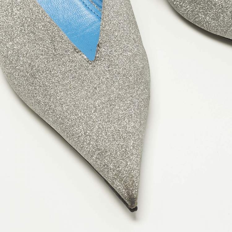 Pre Owned Balenciaga Silver Glitter Knife Pointed Toe Mules Size 39