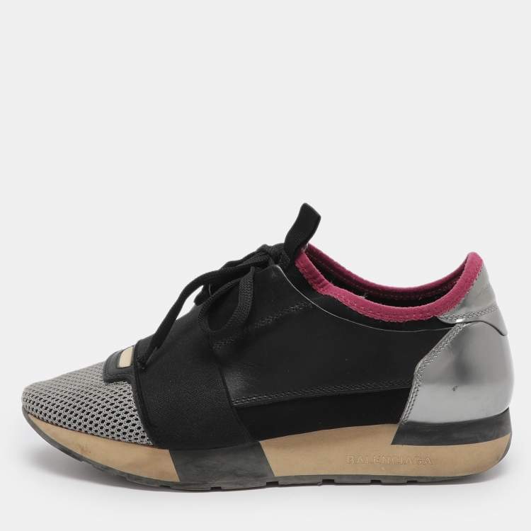 Pre Owned Balenciaga Race Runner Size 36 Grey/Black Leather and Mesh Low Top Sneakers
