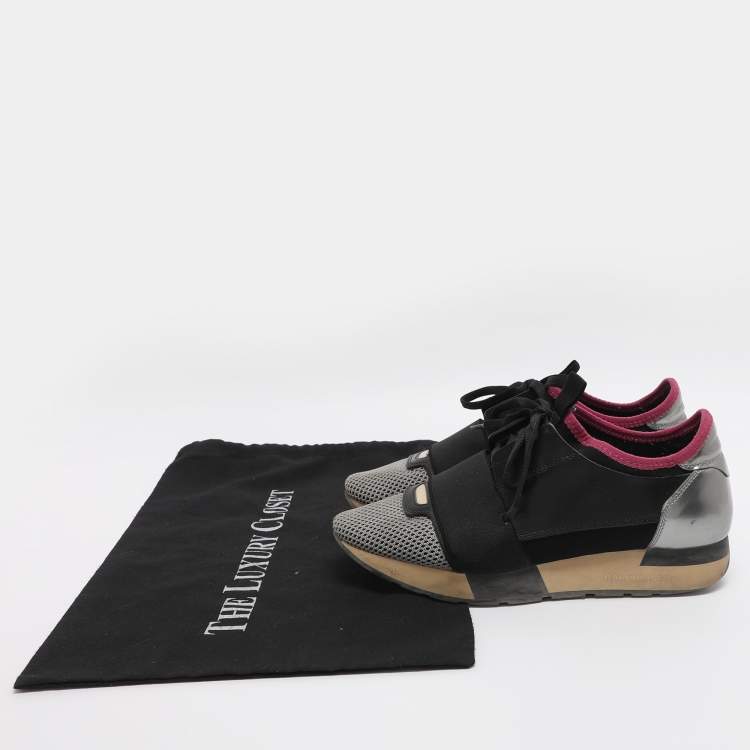 Pre Owned Balenciaga Race Runner Size 36 Grey/Black Leather and Mesh Low Top Sneakers