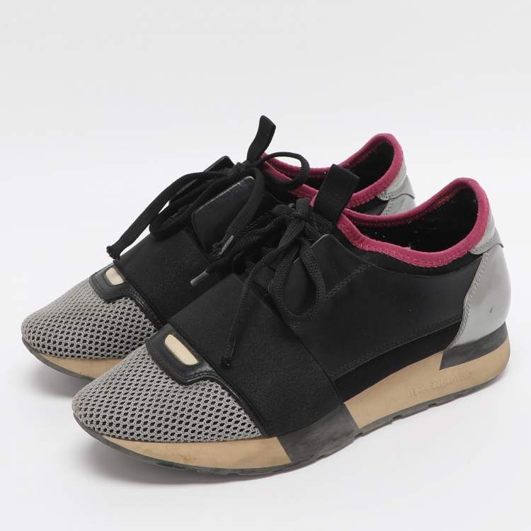 Pre Owned Balenciaga Race Runner Size 36 Grey/Black Leather and Mesh Low Top Sneakers