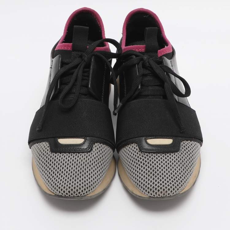 Pre Owned Balenciaga Race Runner Size 36 Grey/Black Leather and Mesh Low Top Sneakers