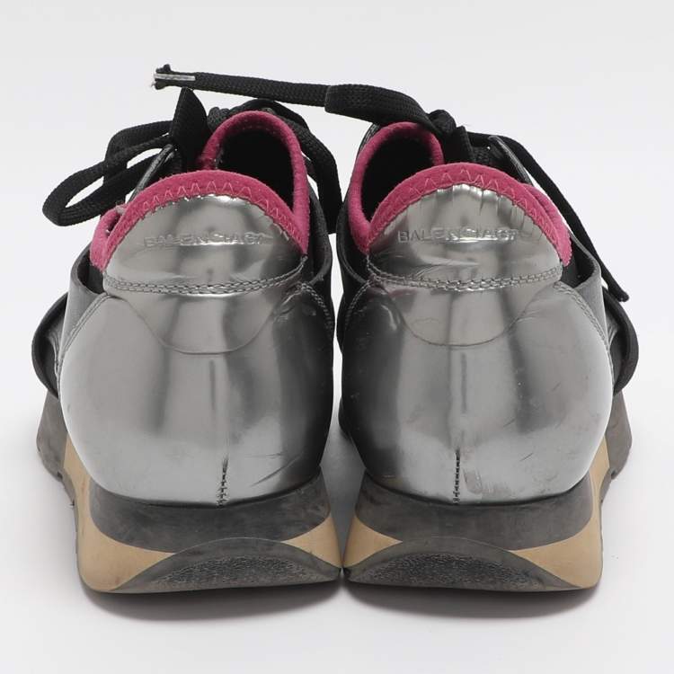 Pre Owned Balenciaga Race Runner Size 36 Grey/Black Leather and Mesh Low Top Sneakers