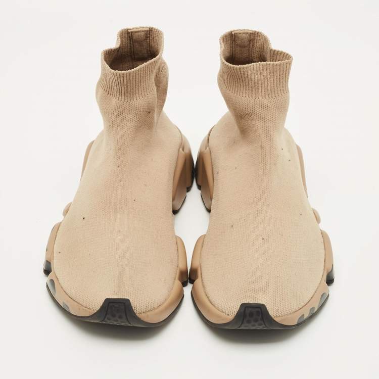 مملوكة مسبقًا Balenciaga Speed Trainer Size 39 Beige Knit Fabric High Top Sneakers