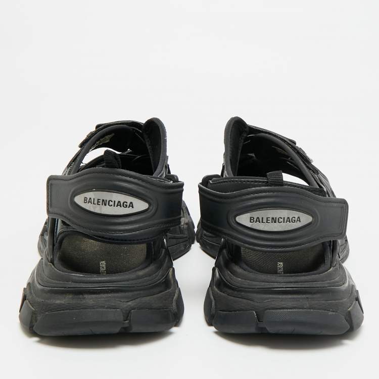 Pre Owned Balenciaga Track Size 42 Black Faux Leather Slingback Sandals