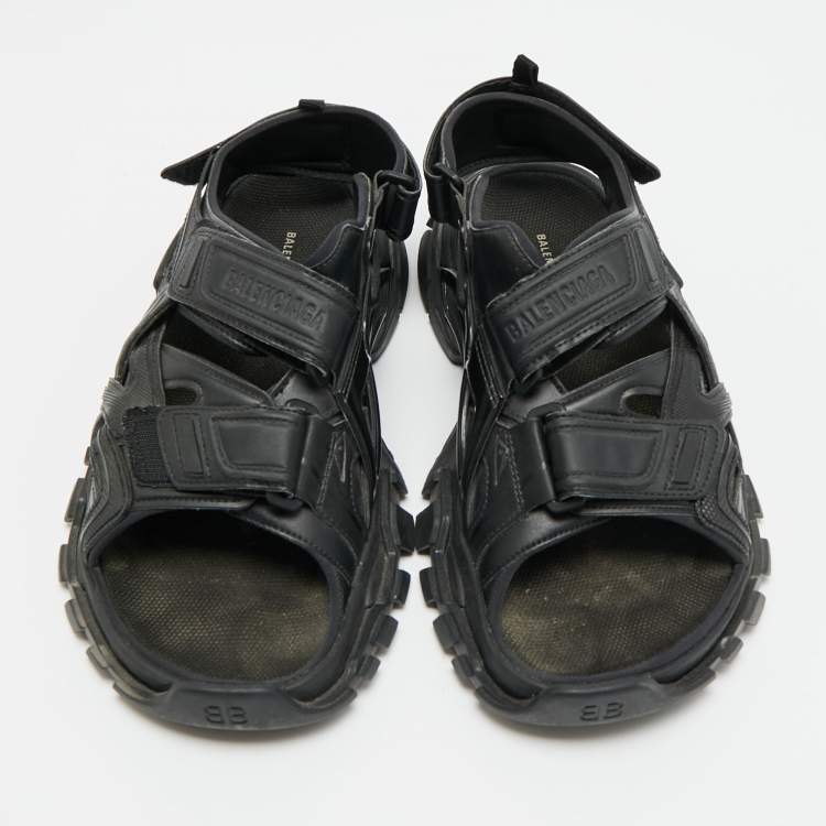 Pre Owned Balenciaga Track Size 42 Black Faux Leather Slingback Sandals