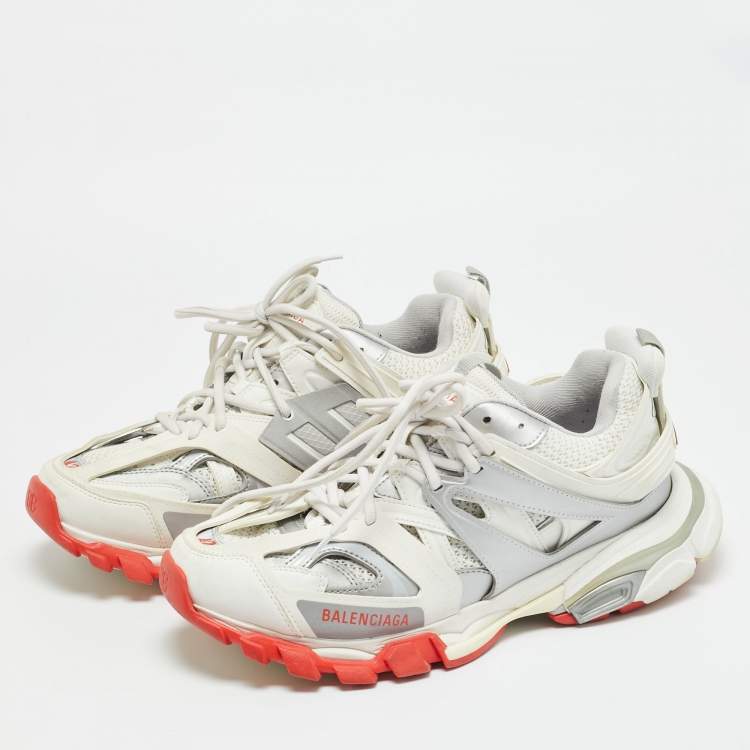 Pre Owned Balenciaga Track Size 42 White Faux Leather and Mesh Lace Up Sneakers