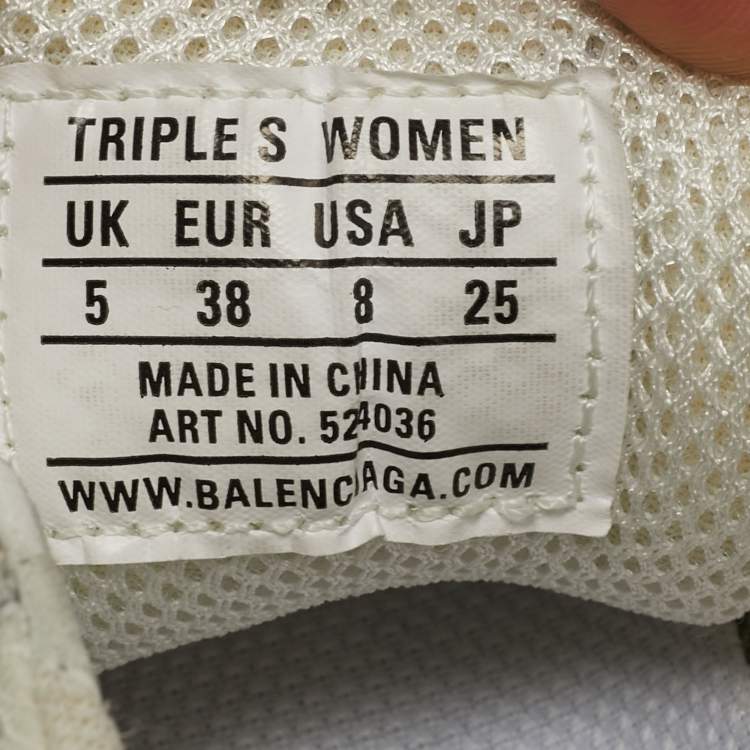 Pre Owned Balenciaga Triple S Size 38 Beige Fabric and Nubuck Leather Lace Up Sneakers