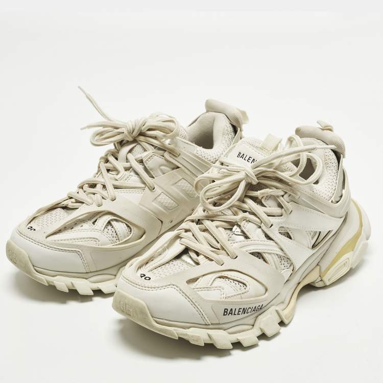 Pre Owned Balenciaga Track 2 Size 39 White/Grey Faux Leather and Mesh Low Top Sneakers