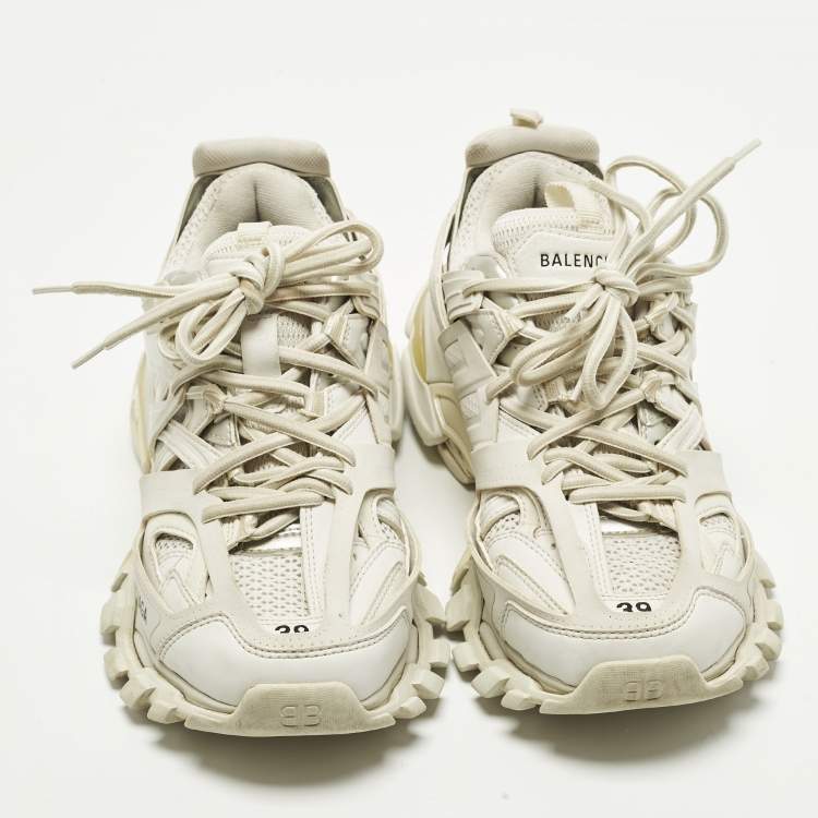 Pre Owned Balenciaga Track 2 Size 39 White/Grey Faux Leather and Mesh Low Top Sneakers