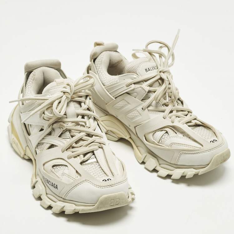 Pre Owned Balenciaga Track 2 Size 39 White/Grey Faux Leather and Mesh Low Top Sneakers