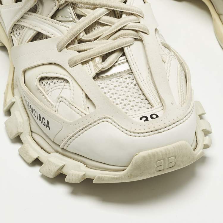 Pre Owned Balenciaga Track 2 Size 39 White/Grey Faux Leather and Mesh Low Top Sneakers