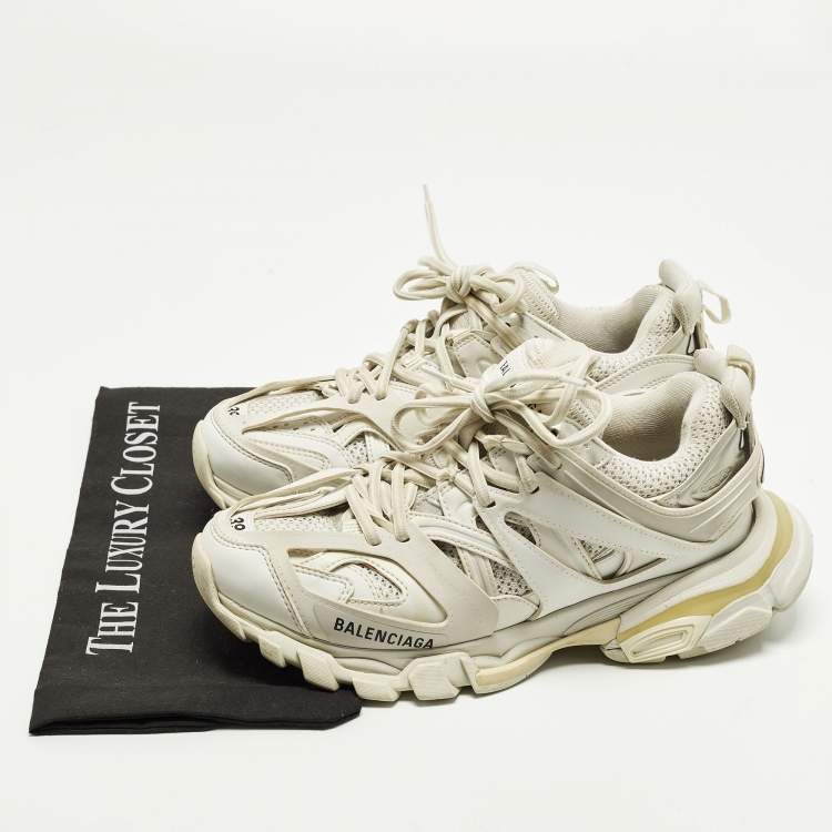 Pre Owned Balenciaga Track 2 Size 39 White/Grey Faux Leather and Mesh Low Top Sneakers