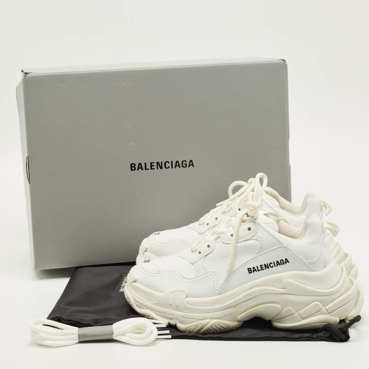 Pre Owned Balenciaga Triple S Size 37 White Leather Lace Up Sneakers