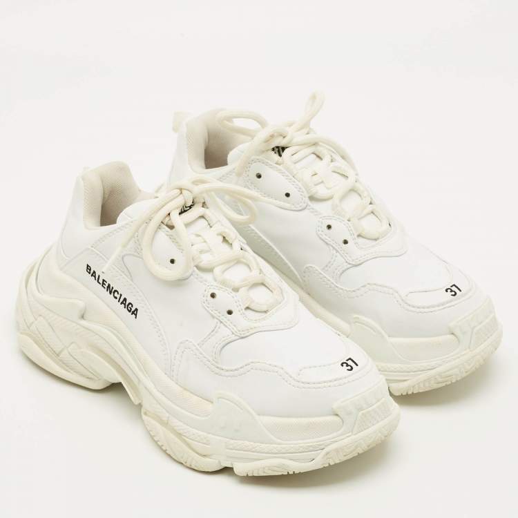 Pre Owned Balenciaga Triple S Size 37 White Leather Lace Up Sneakers
