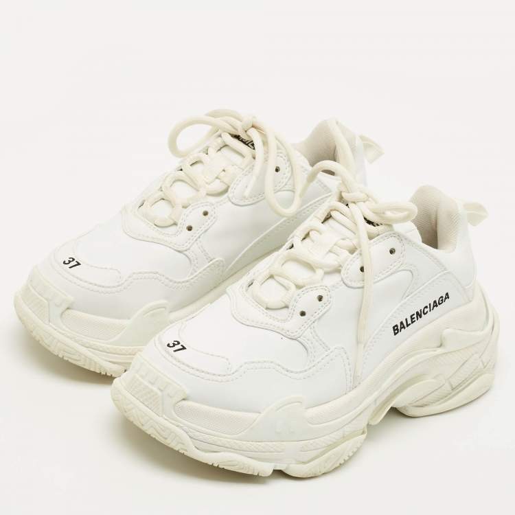 Pre Owned Balenciaga Triple S Size 37 White Leather Lace Up Sneakers