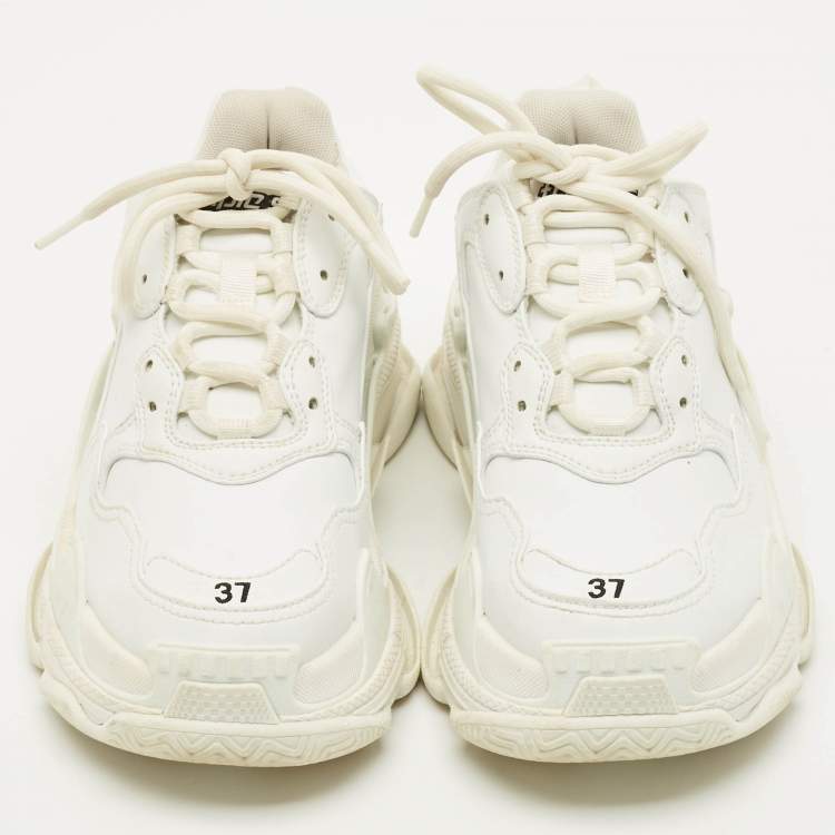 Pre Owned Balenciaga Triple S Size 37 White Leather Lace Up Sneakers