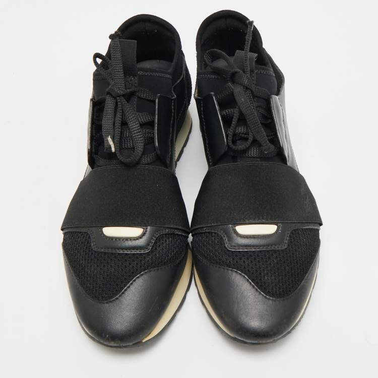 Pre Owned Balenciaga Race Runner Size 36 Black Mesh and Suede Low Top Sneakers