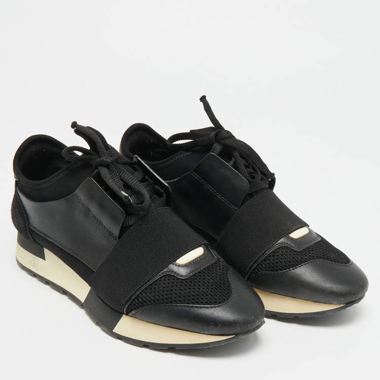 Pre Owned Balenciaga Race Runner Size 36 Black Mesh and Suede Low Top Sneakers
