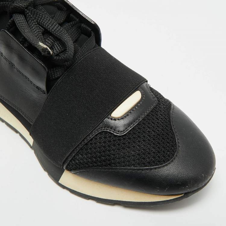 Pre Owned Balenciaga Race Runner Size 36 Black Mesh and Suede Low Top Sneakers