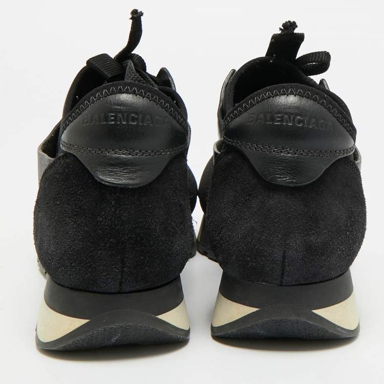 Pre Owned Balenciaga Race Runner Size 36 Black Mesh and Suede Low Top Sneakers