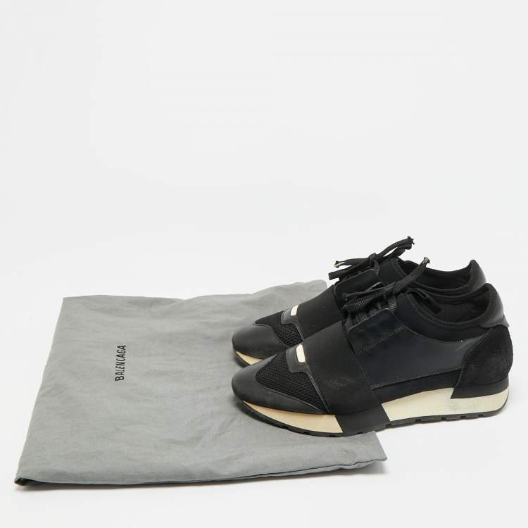 Pre Owned Balenciaga Race Runner Size 36 Black Mesh and Suede Low Top Sneakers