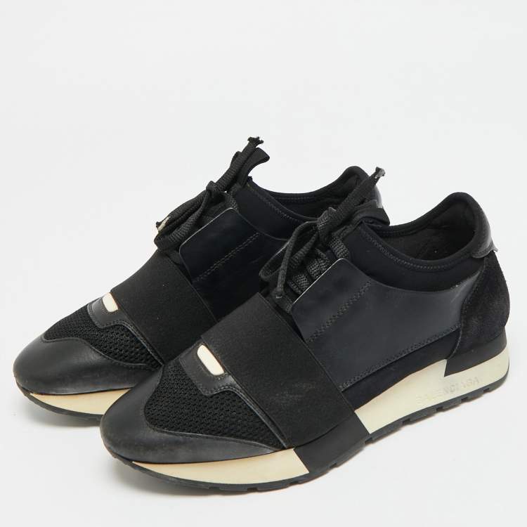 Pre Owned Balenciaga Race Runner Size 36 Black Mesh and Suede Low Top Sneakers
