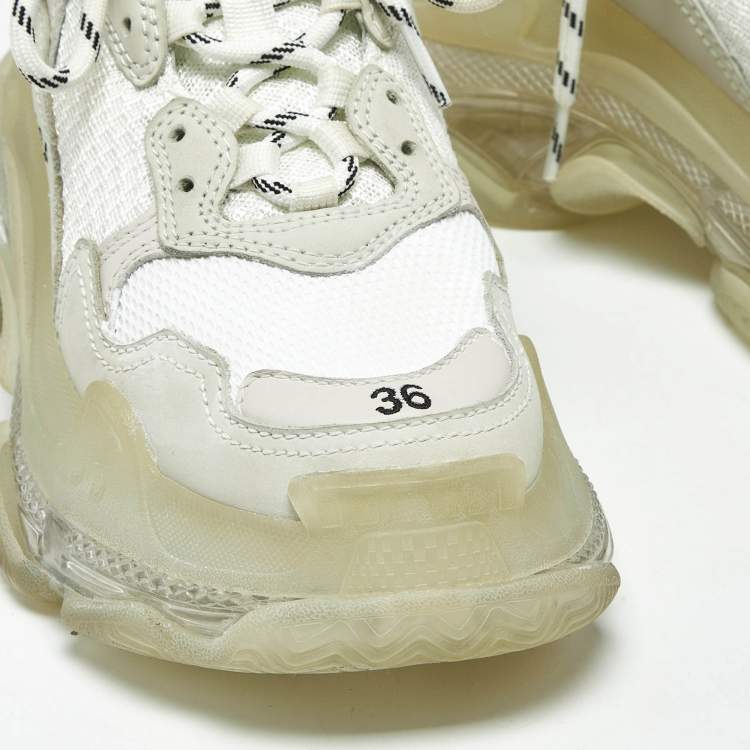 Pre Owned Balenciaga Triple S Size 36 White Fabric and Faux Leather Lace Up Sneakers