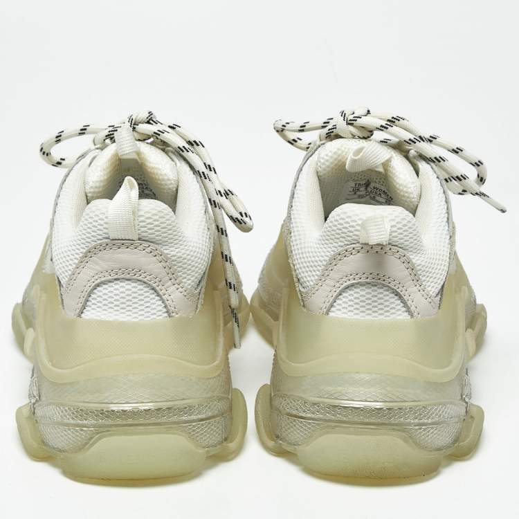 Pre Owned Balenciaga Triple S Size 36 White Fabric and Faux Leather Lace Up Sneakers