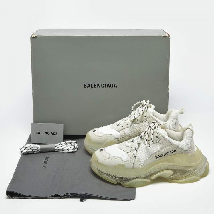 Pre Owned Balenciaga Triple S Size 36 White Fabric and Faux Leather Lace Up Sneakers