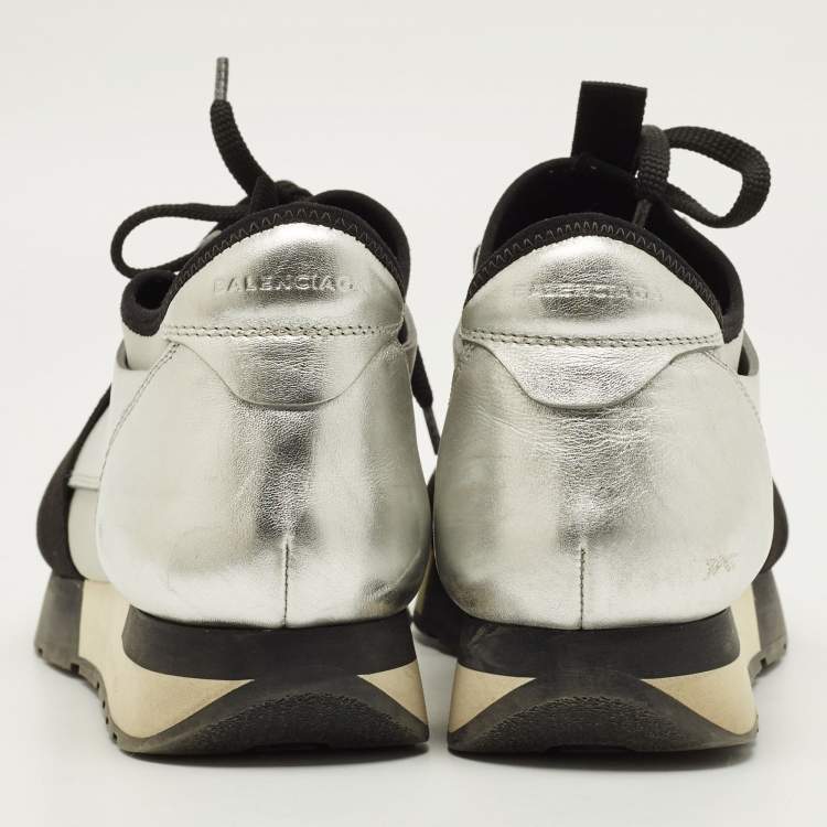 Pre Owned Balenciaga Race Runner Size 39 Silver/Grey Leather and Mesh Low Top Sneakers